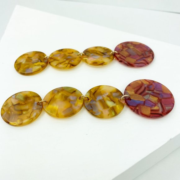 Iridescent Camel Dot Drop Earrings w/ Pink Stud - Picture 4 of 6